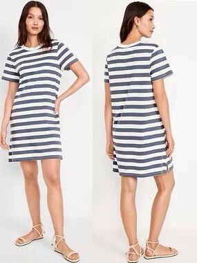Old Navy Vintage Crew-Neck Mini T-Shirt Dress Size XL Charcoal Gray Stripe NWT.